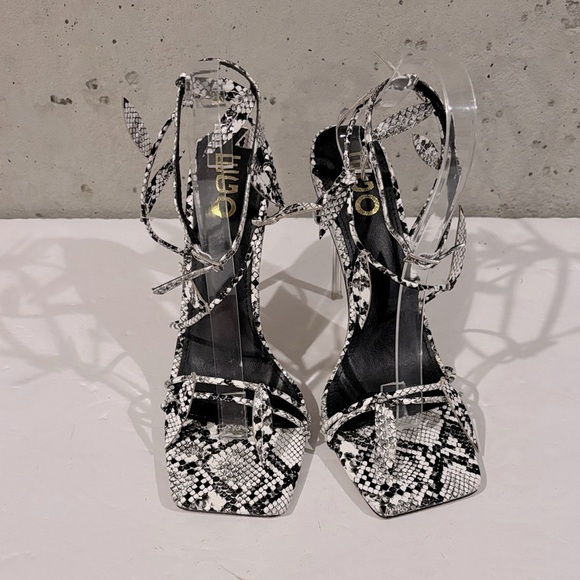 EGO Shoes - EGO Black and White Snakeskin Strappy Stiletto Heels - Size 7